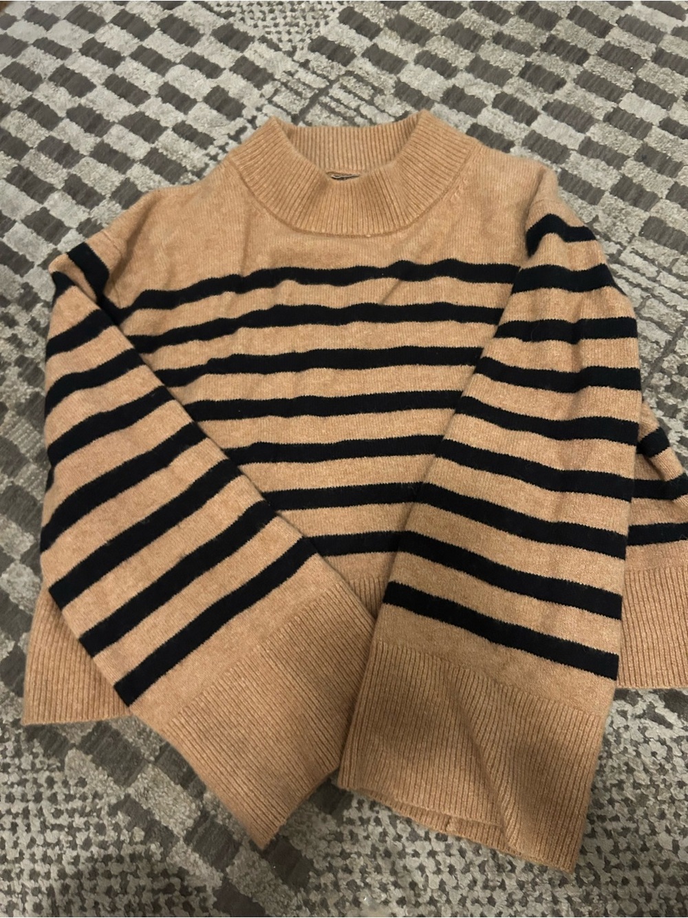 J. Crew Camel and Black Striped Turtleneck Sweater